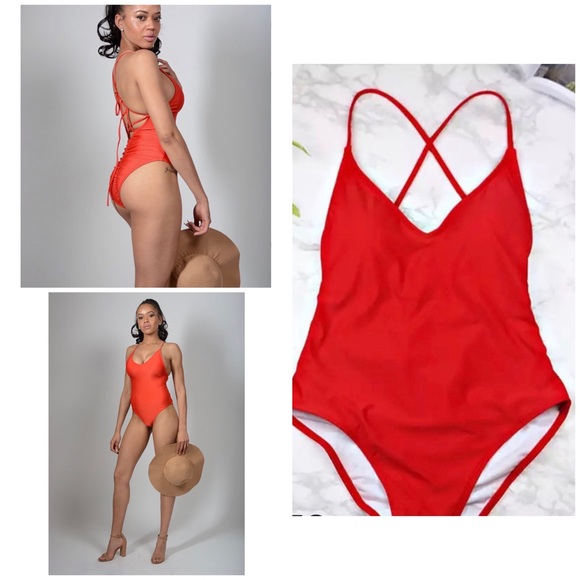 Red One Piece Swimsuit www.sambellaspalace.com - Picture 4 of 4